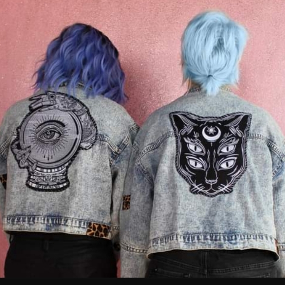 SOLD @MARKET!  Lucipurr pt 2! Custom witchy kitty denim jacket! - Picture 8 of 15